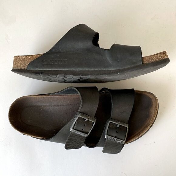 Birkenstock Black Leather Sandals Comfortable Durable US 8 - 8.5 Casual Travel - Picture 3 of 16